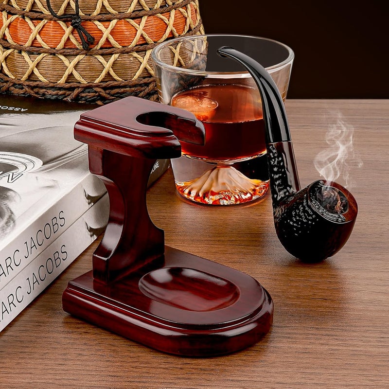 Linkidea Wooden Tobacco Pipe Stand Holder Rack, Compatible with Most Smoking Pipes, Portable Pipe Display Organizer, Pipe Holder for Smoking Accessories (Red) - Image 5